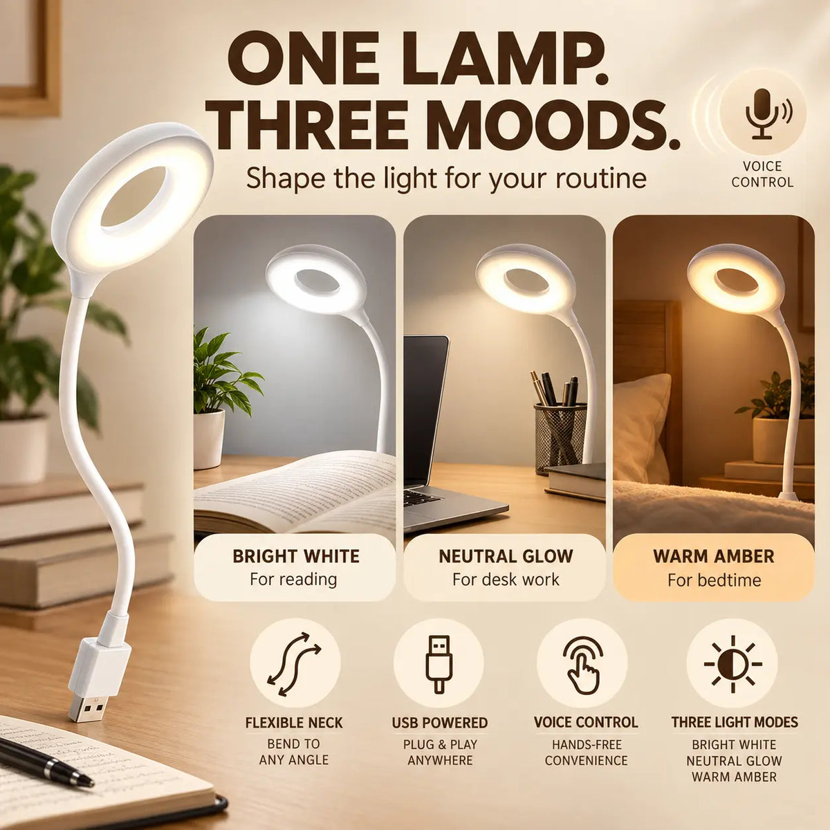 lampvero® 🎙️💡 Voice-Controlled Flexible LED Ring Lamp