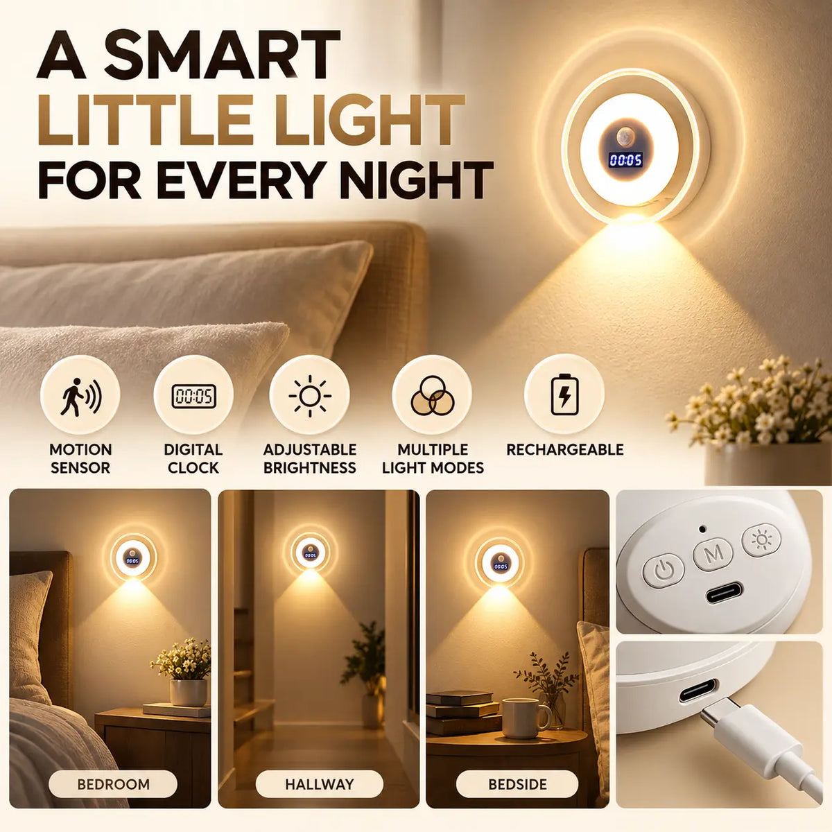 lampvero® ⏰💡 Motion-Sensing Clock Wall Night Light