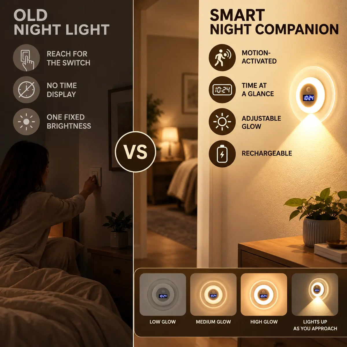 lampvero® ⏰💡 Motion-Sensing Clock Wall Night Light