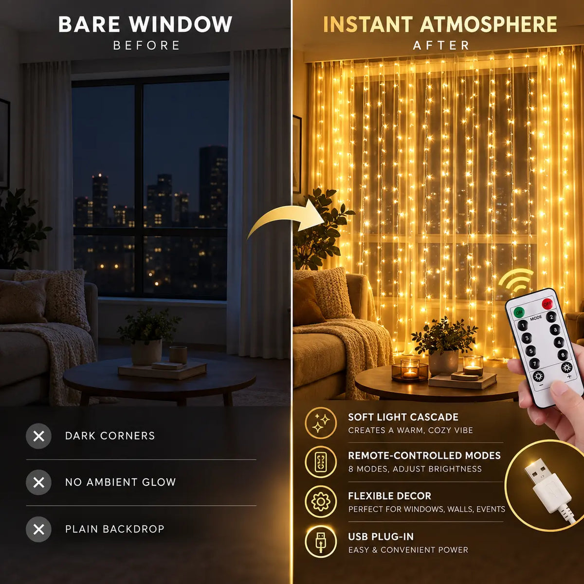 lampvero® ✨🪟 USB Curtain String Lights